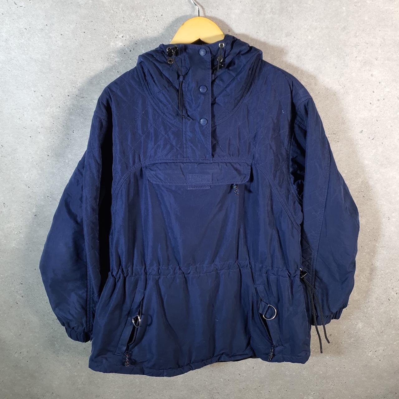 Vintage L.L. Bean Outdoors Jacket Womens Large Blue 1/4Button Waterproof Hooded