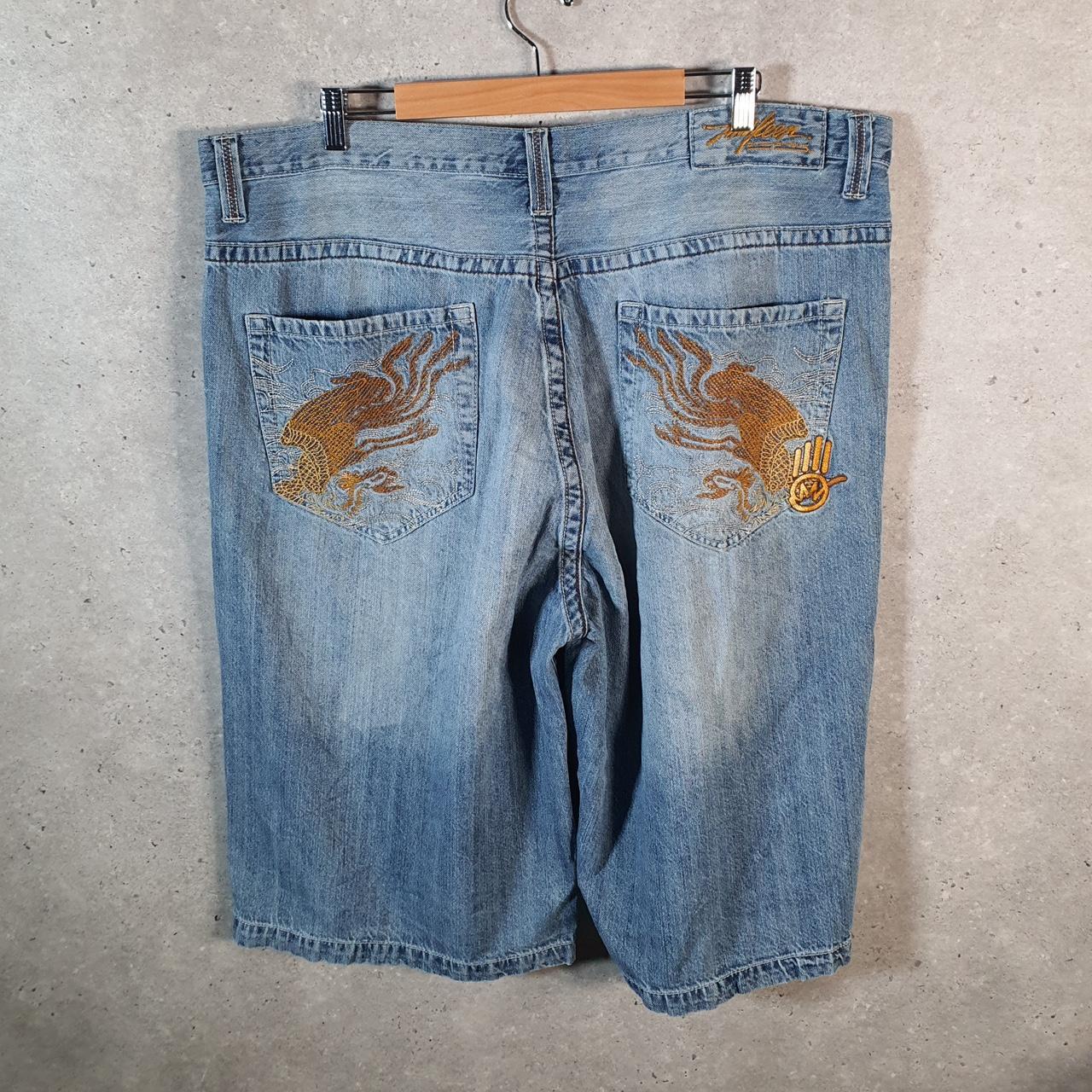 Vintage Miskeen Baggy Y2K Hip Hop Jeans Shorts Jorts Mens W42 Blue Denim USA A4471