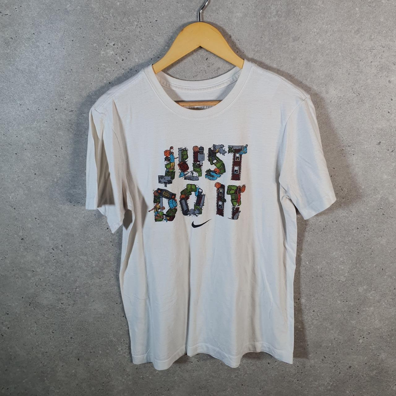 Vintage Nike Just Do It Spellout T Shirt Shirt Men’s Small White Swoosh Logo Athletic C9738