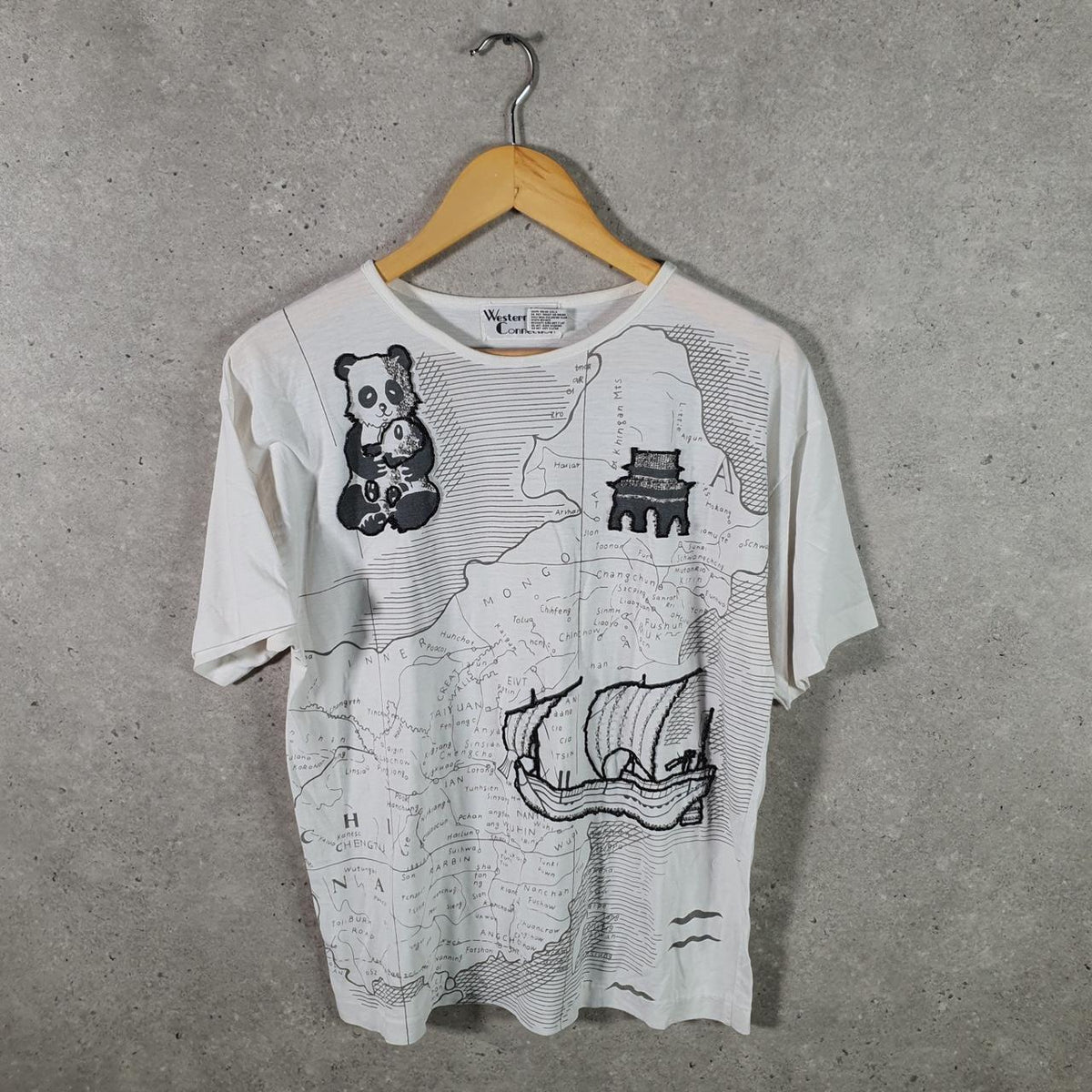 Vintage Western Connection Graphic Map 90s USA Single Stitch T Shirt Men’s Medium White