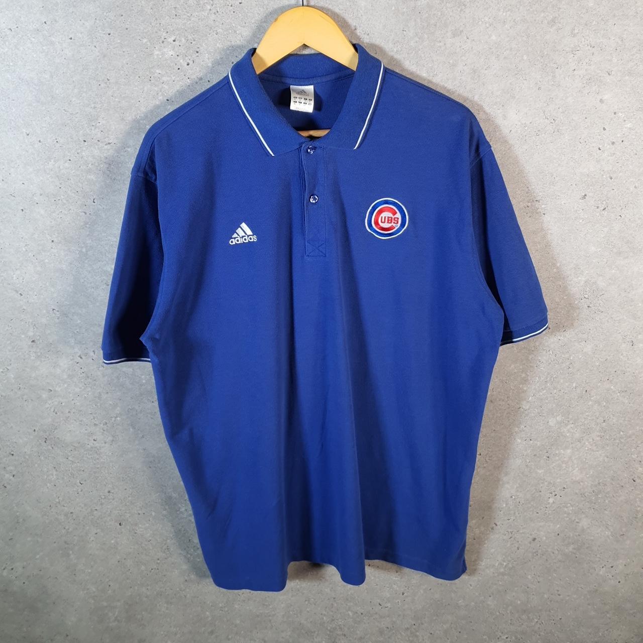 Vintage Adidas Chicago Cubs Polo Shirt Men’s XL Blue Three Stripes Logo Athletic
