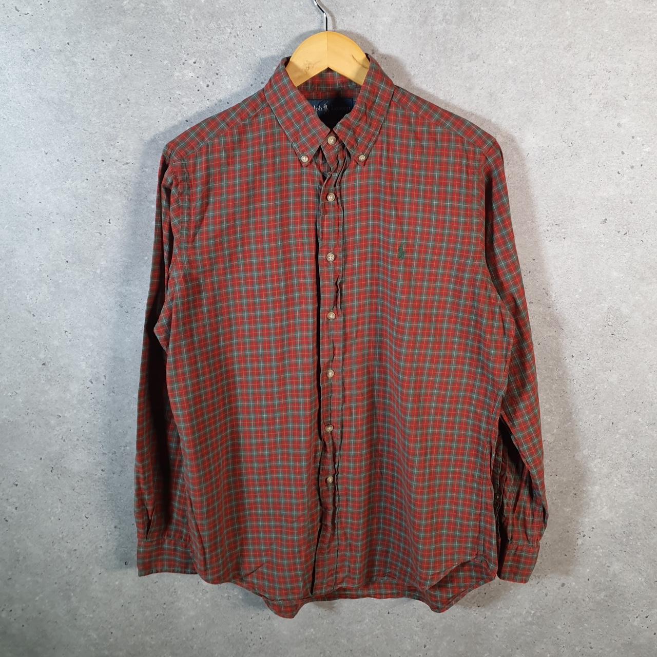 Vintage Ralph Lauren Button Down Shirt Men’s Medium Red Checkered Classic Pony Casual C8454