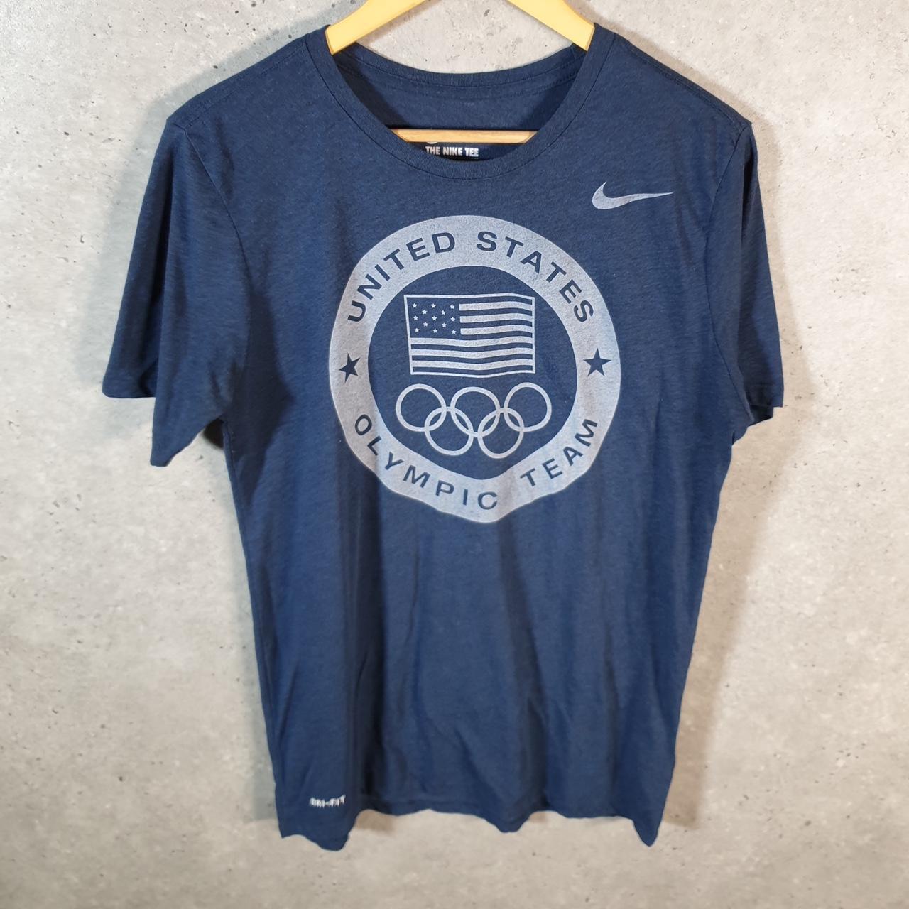 Vintage Nike Dri Fit USA Olympics T Shirt Men’s Medium Blue Swoosh Logo Athletic