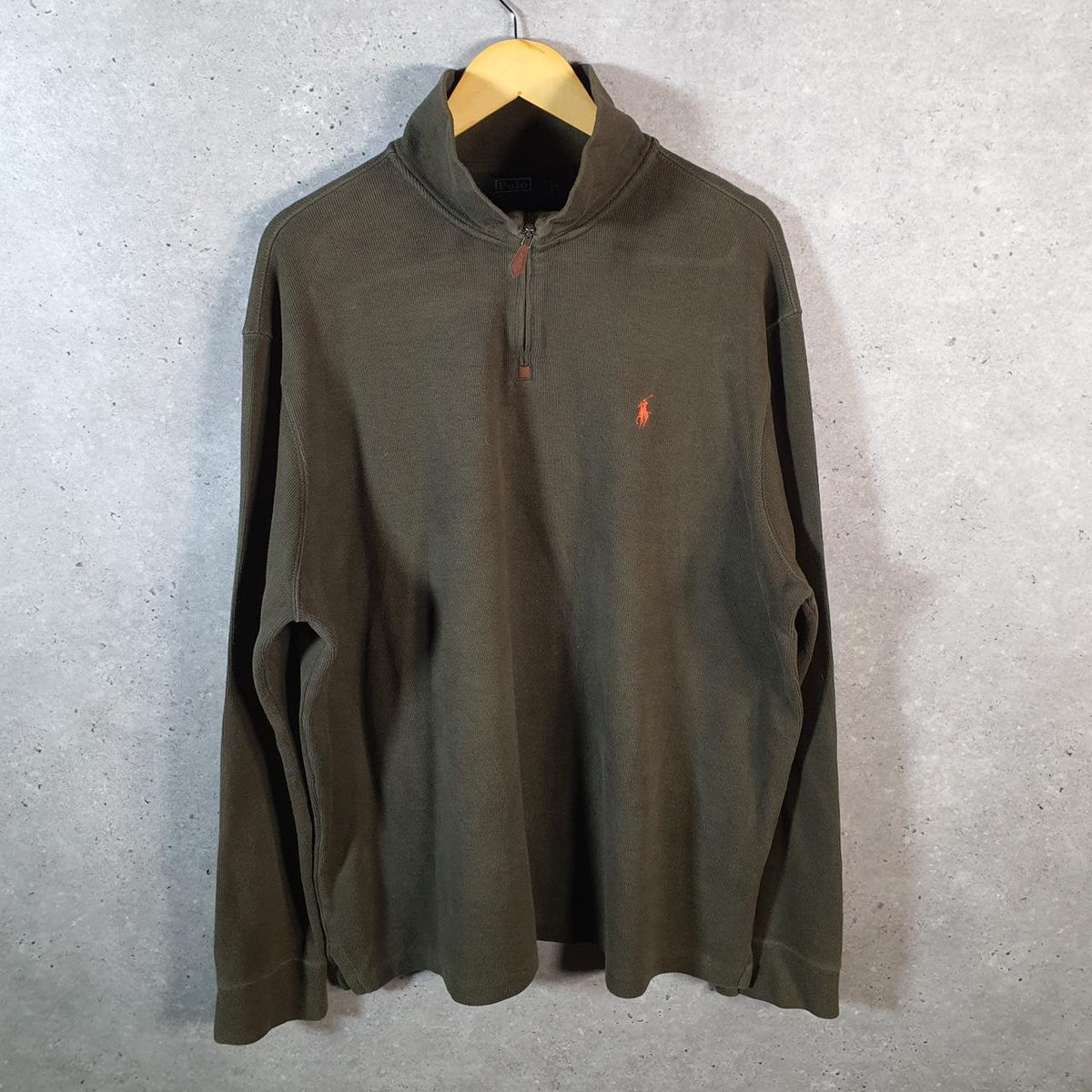 Vintage Ralph Lauren Polo 1/4 Zip Sweatshirt Men’s 2XL Khaki Green Pullover Pony C8838