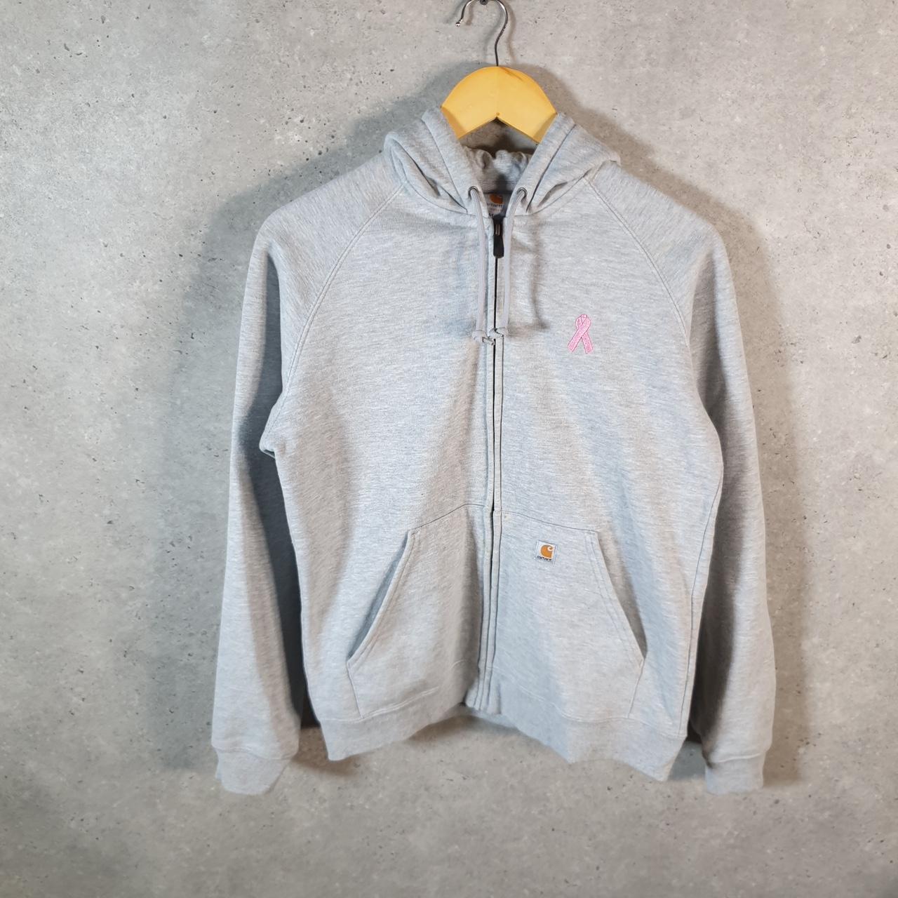 Vintage Carhartt Hoodie Womens Medium Grey Full Zip Blank Sweatshirt USA Relaxed Fit