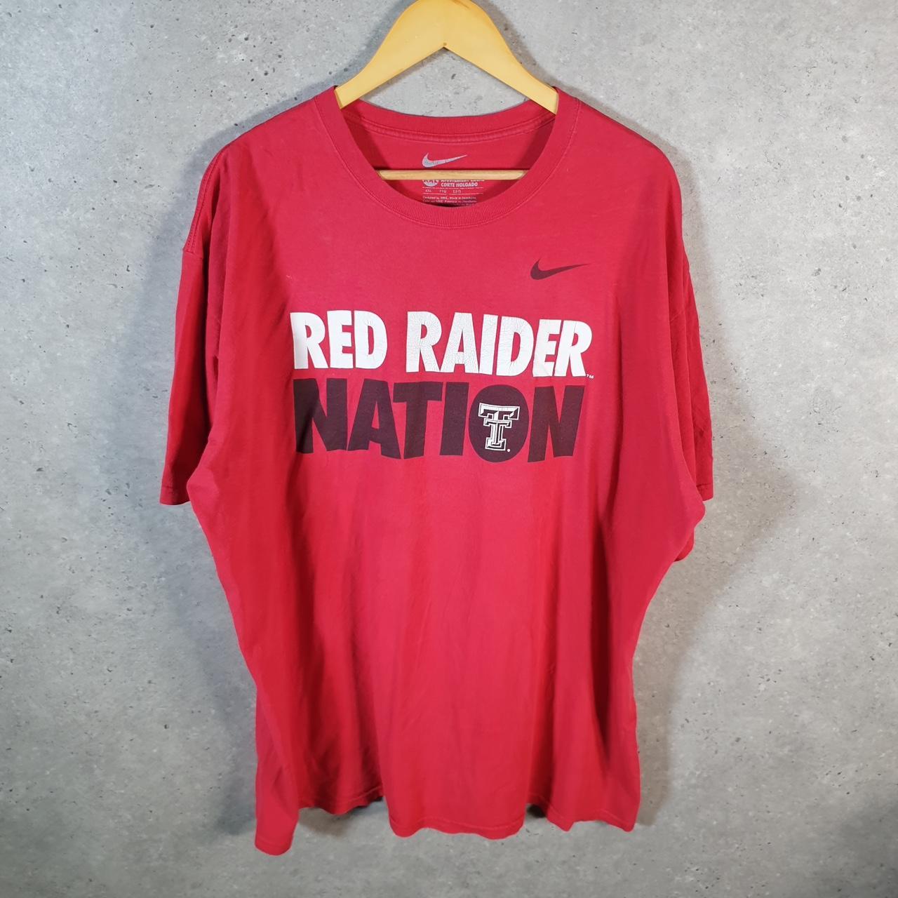 Vintage Nike Red Raider Nation T Shirt Men’s 2XL Red Swoosh Logo Athletic