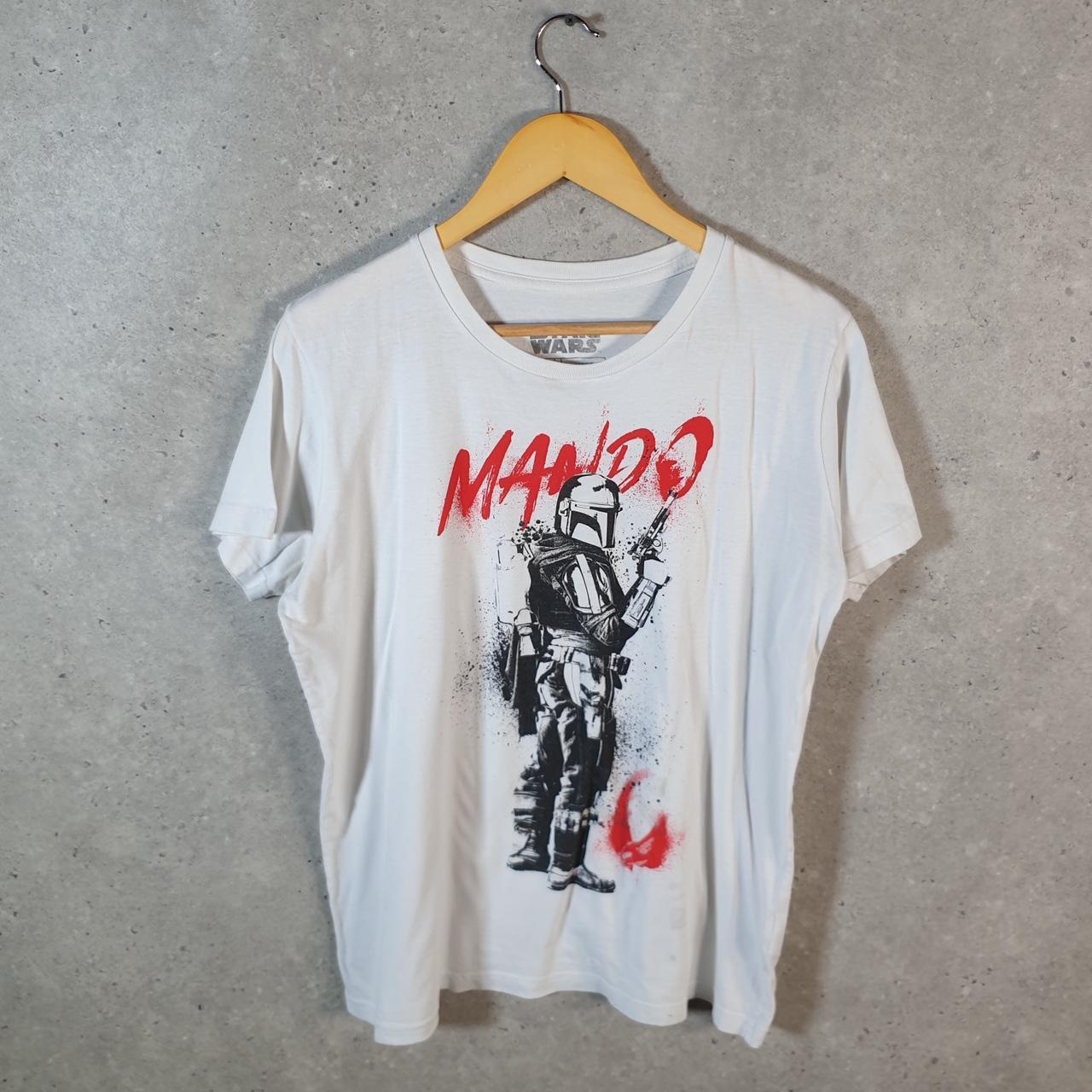 Vintage Star Wars Mando Mascara De Latex T Shirt Men’s Medium White Logo Graphic Spellout