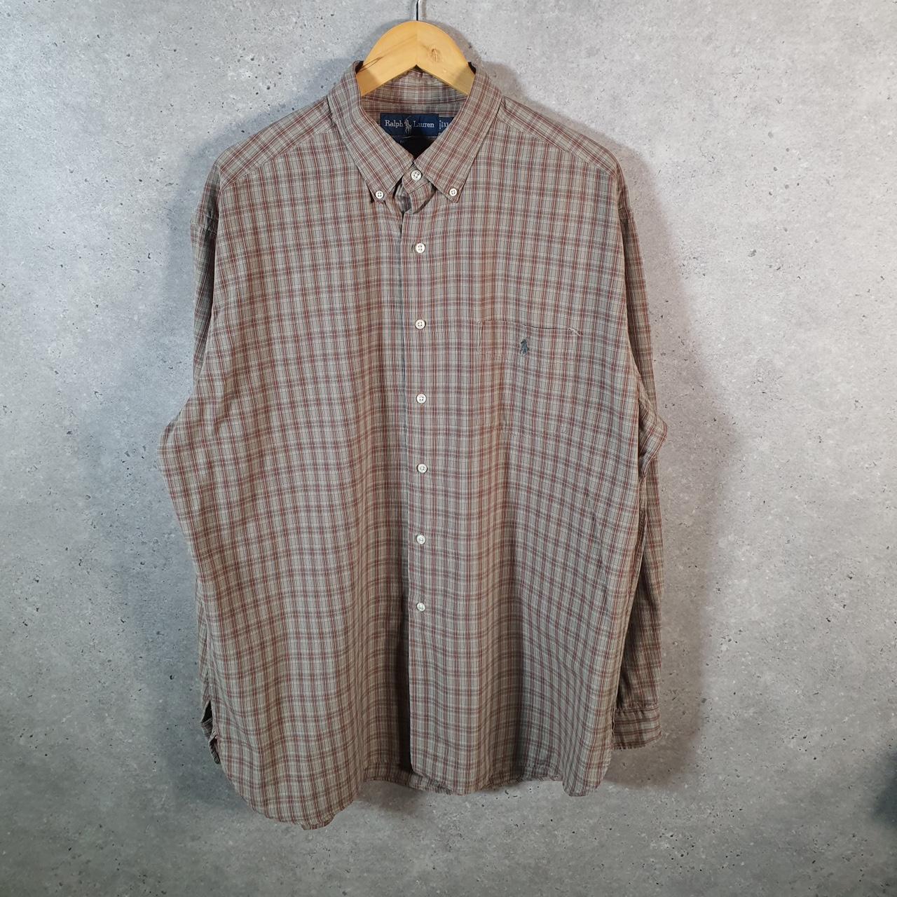 Vintage Ralph Lauren Button Down Shirt Men’s XL Brown Checkered Mcmeel Cotton Pony Big Fish Vintage