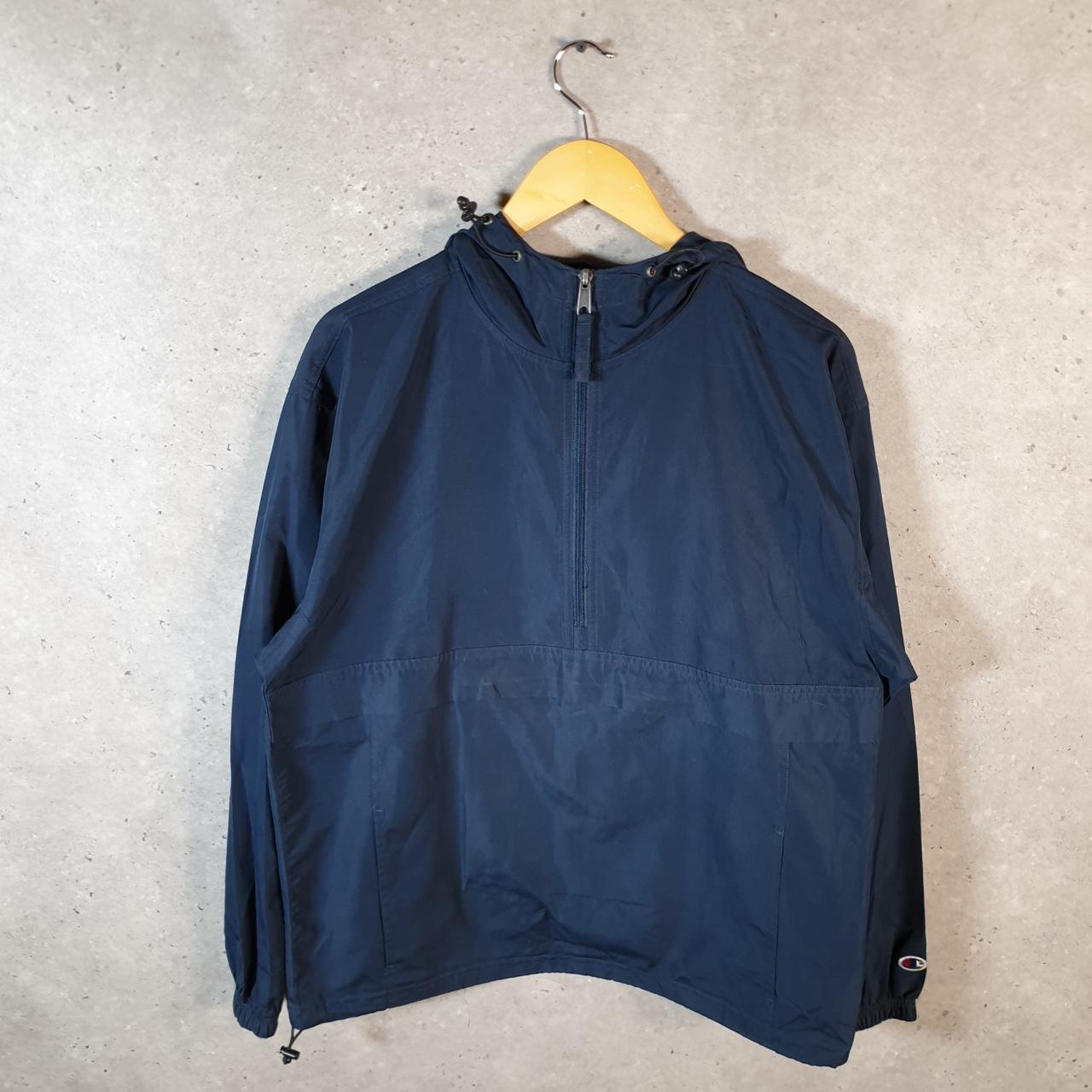 Vintage Champion Windbreaker Mens Medium Navy Blue 1/4 Zip