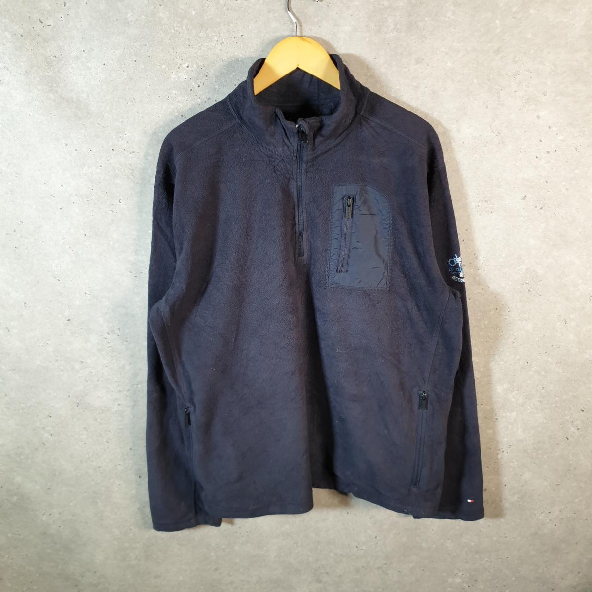 Tommy Hilfiger 1/4 Zip Fleece Pullover Sweatshirt Mens 2XL Navy Blue Embroidered Logo