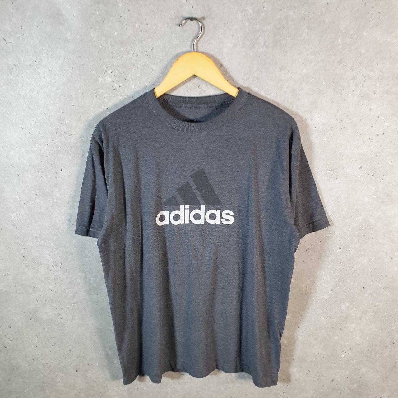 Vintage Adidas Spellout T Shirt Men’s XL Grey Three Stripes Athletic Logo