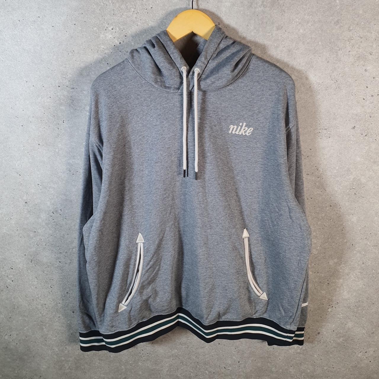 Vintage Nike Dri Fit Swoosh Spellout Hoodie Men’s Large Grey Embroidered Y2K