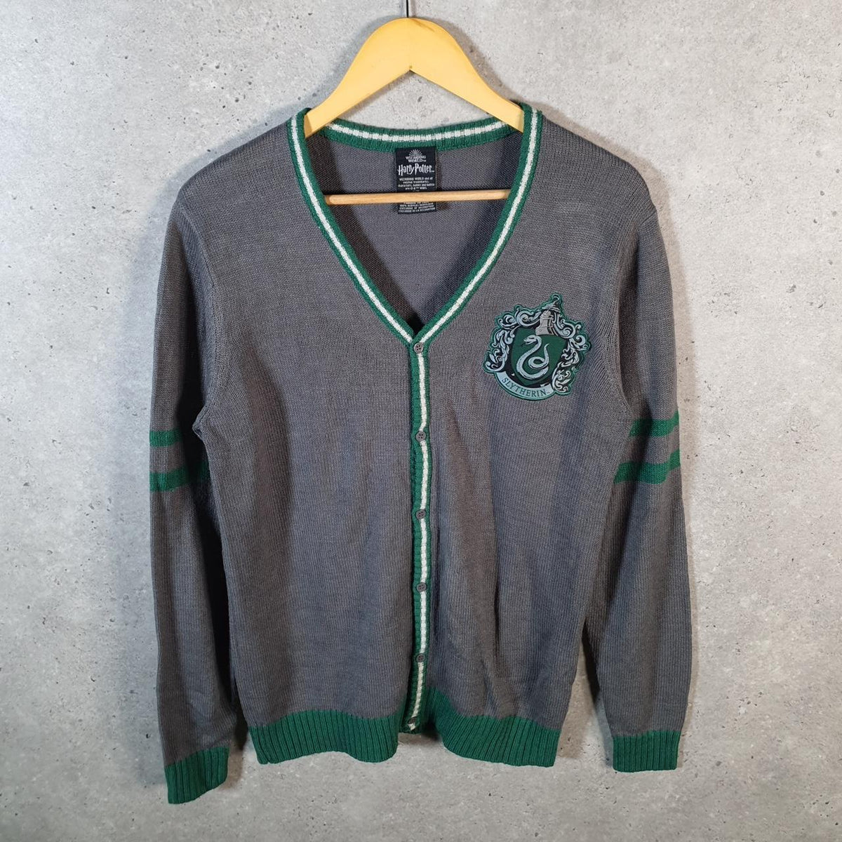 Vintage Harry Potter Knit Cardigan Sweater Mens Small Grey Embroidered Logo