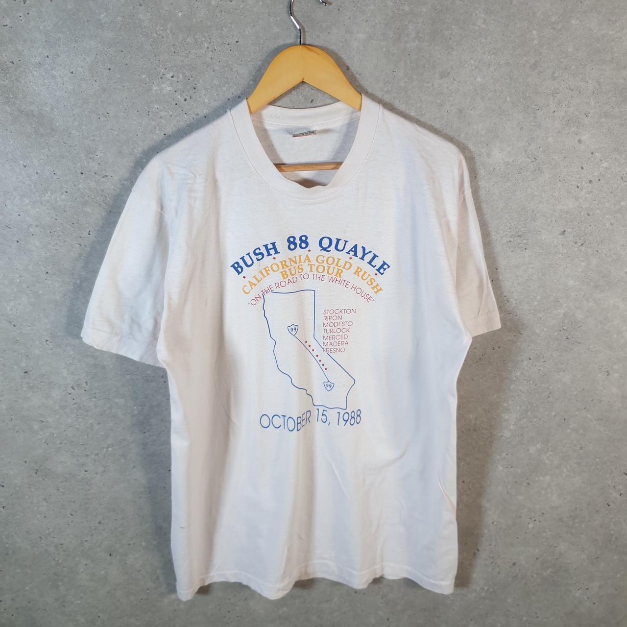 Vintage Fruit Of The Loom 1988 Bush Quayle California Gold Rush USA Single Stitch T Shirt Men’s Large White