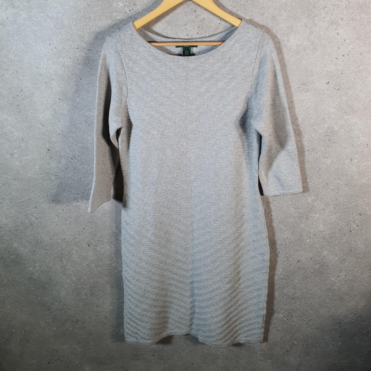 Vintage Ralph Lauren Polo Dress Knit Sweater Womens Large Grey Cotton Pullover