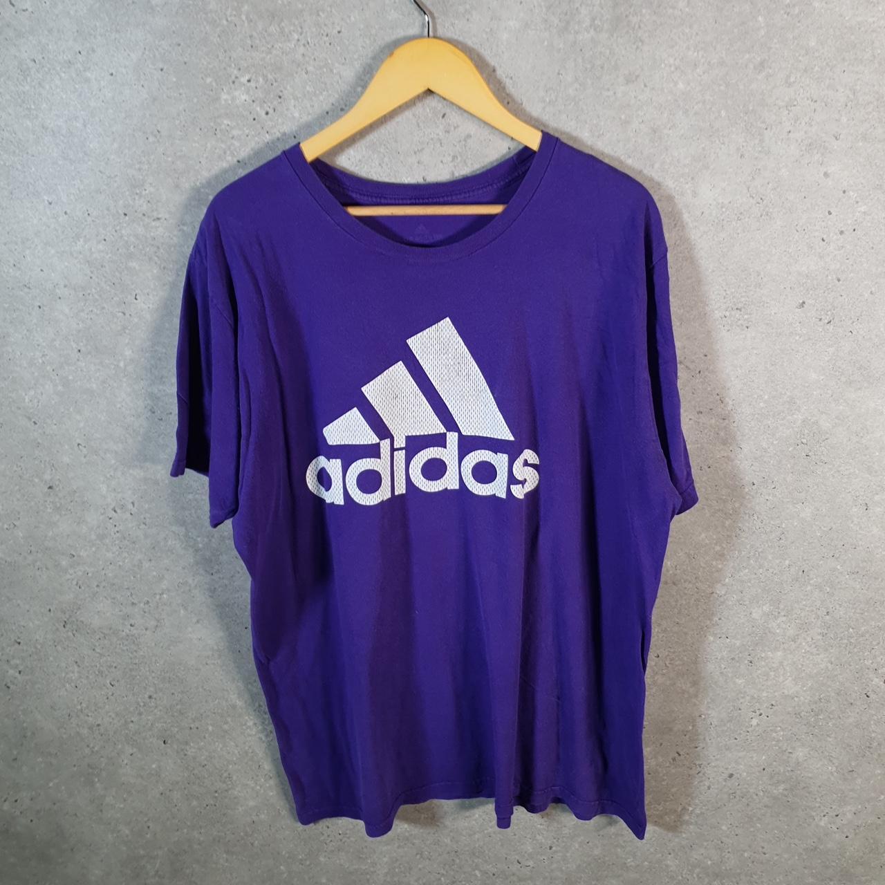 Vintage Adidas Spellout T Shirt Men’s XL Purple Three Stripes Logo Athletic