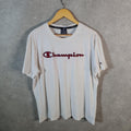 Vintage Champion Spellout T Shirt Men’s XL White Casual USA Athletic