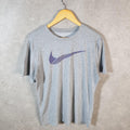 Vintage Nike Dri Fit T Shirt Men’s Medium Grey Logo Printed Swoosh Athletic
