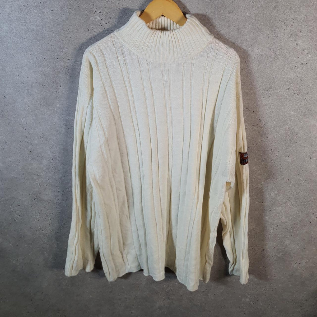 Vintage SouthPole Y2K Spellout Knit Sweater Jumper Mens Large Cream Pullover Hip Hop