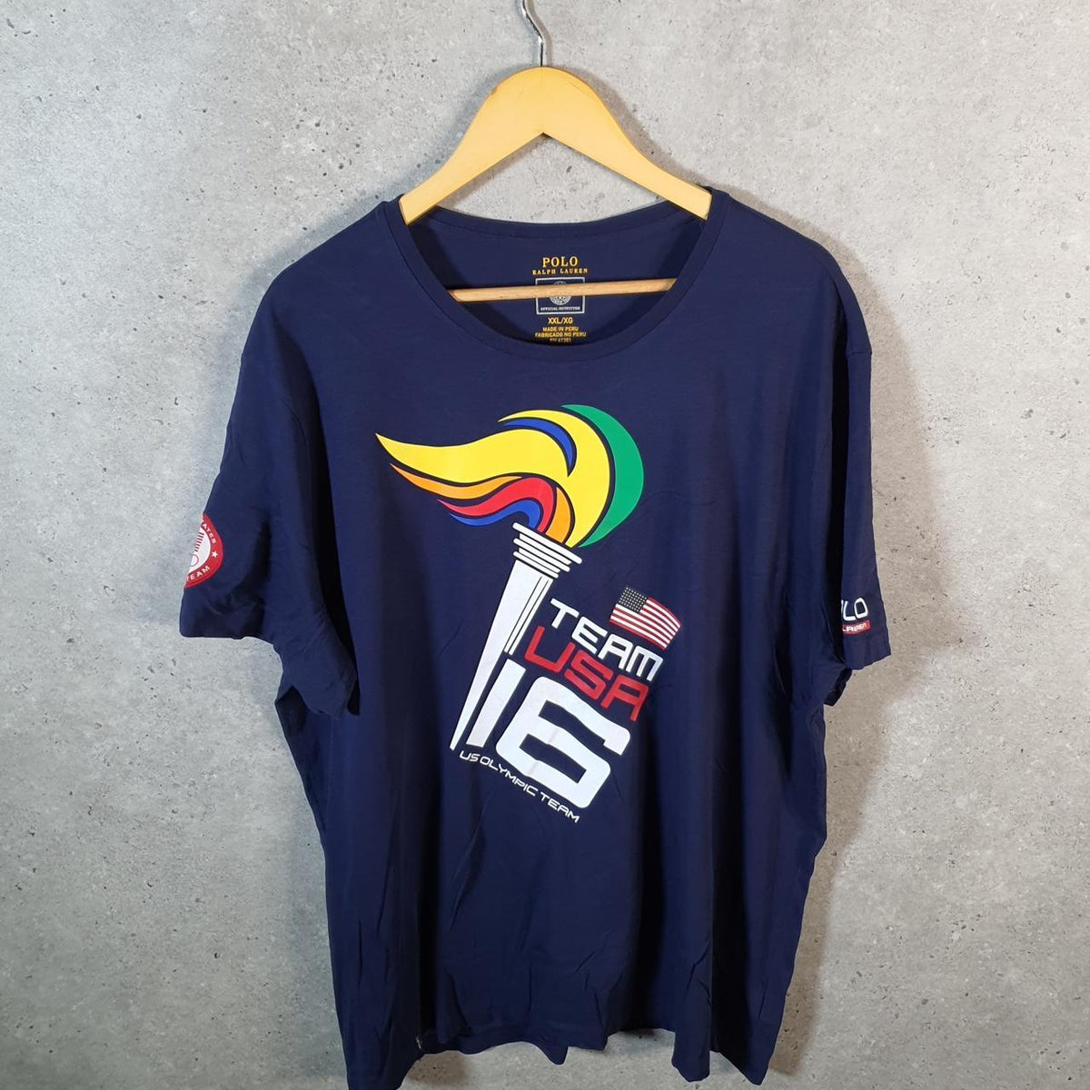 Vintage Ralph Lauren Polo USA 2016 Olympics T Shirt Men’s 2XL Blue Classic Fit Pony