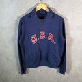 Vintage Ralph Lauren Polo Sweatshirt 2016 Olympics USA Women’s Large Navy Blue 1/4 Zip Pony