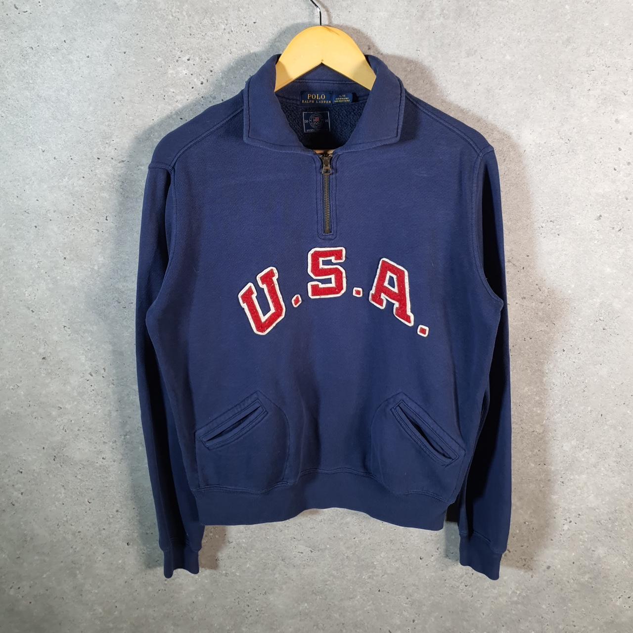 Vintage Ralph Lauren Polo Sweatshirt 2016 Olympics USA Women’s Large Navy Blue 1/4 Zip Pony