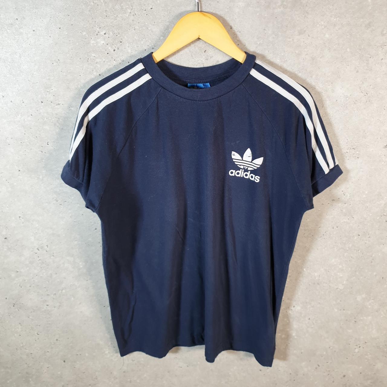 Vintage Adidas Trefoil Retro T Shirt Men’s Medium Navy Blue Three Stripes Logo Athletic