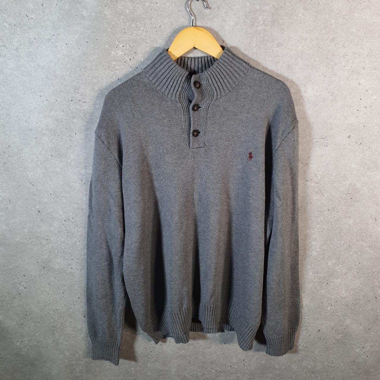 Vintage Ralph Lauren Polo Sweatshirt Men’s 2XL Grey Cotton 1/4 Button Pullover Pony