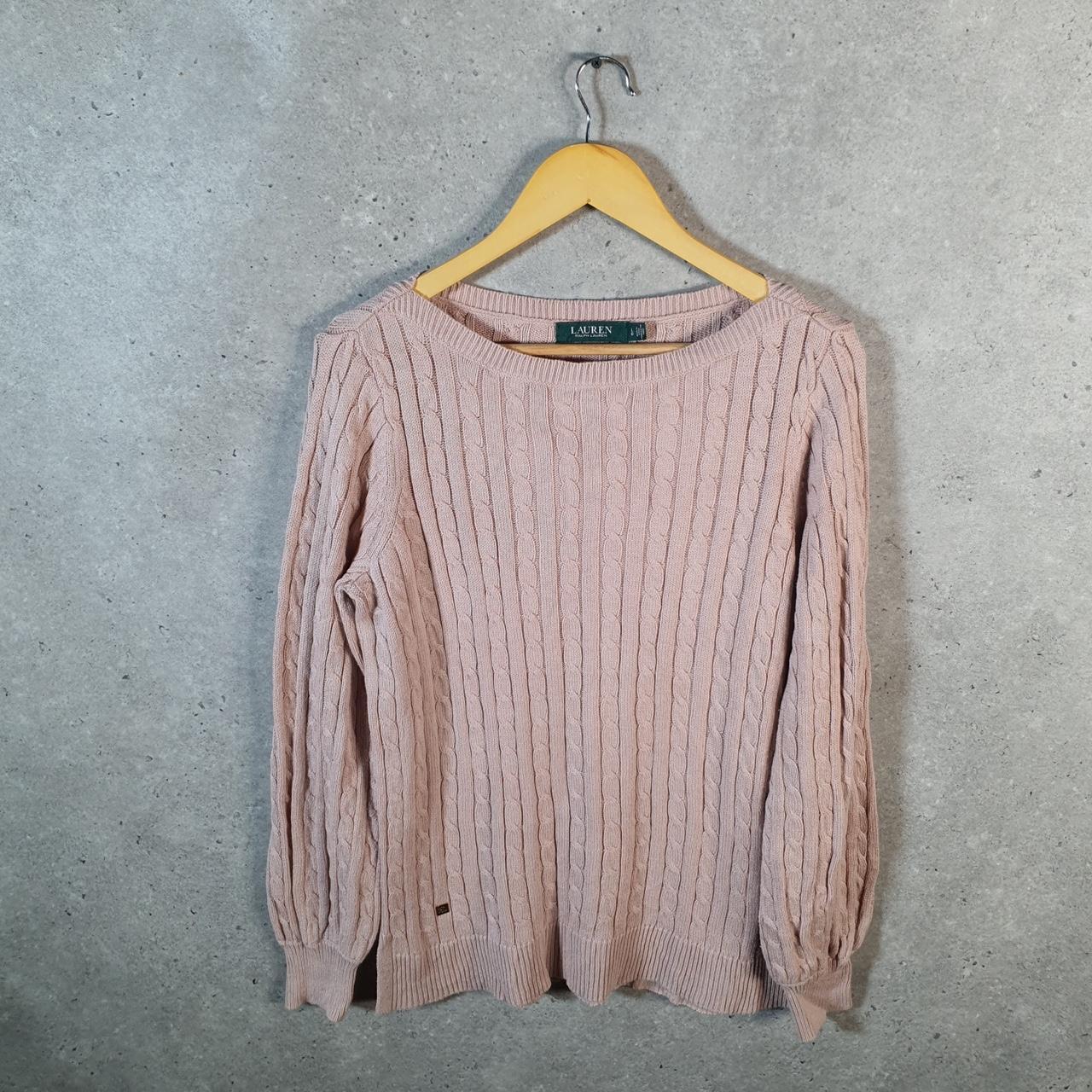 Vintage Ralph Lauren Polo Cable Knit Sweater Womens Large Pink Cotton Pullover