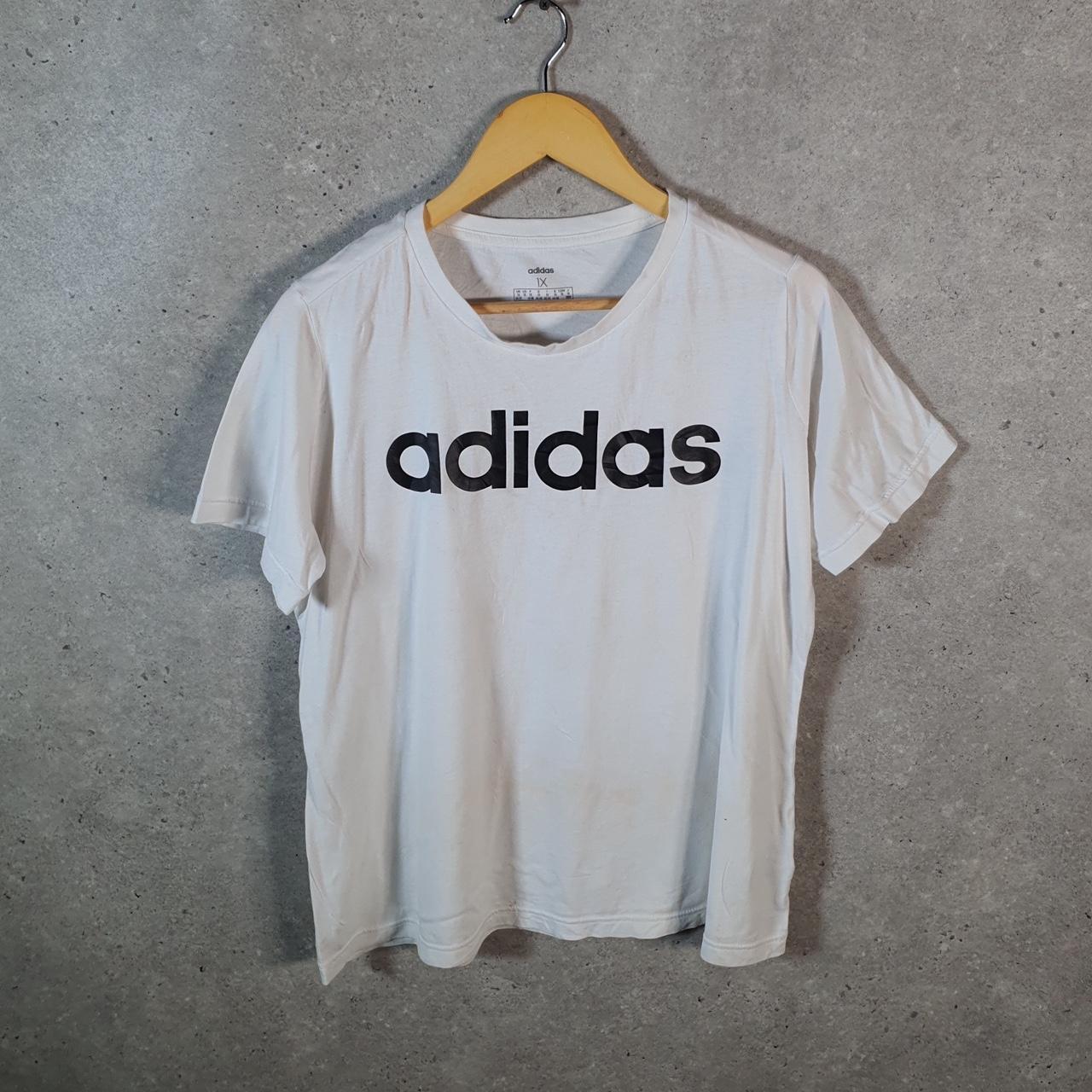 Vintage Adidas Spellout T Shirt Shirt Womens XL White Three Stripes Logo Athletic C9580