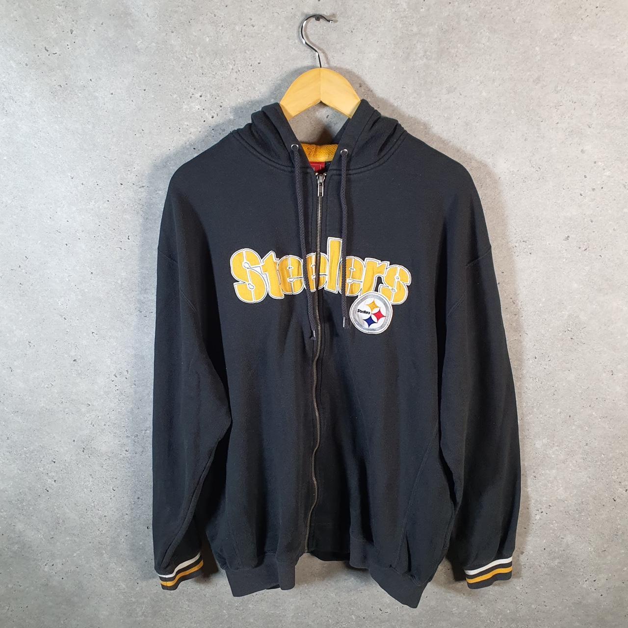 Vintage NFL Pittsburgh Steelers Hoodie Mens XL Black Full Zip USA Pro Sport