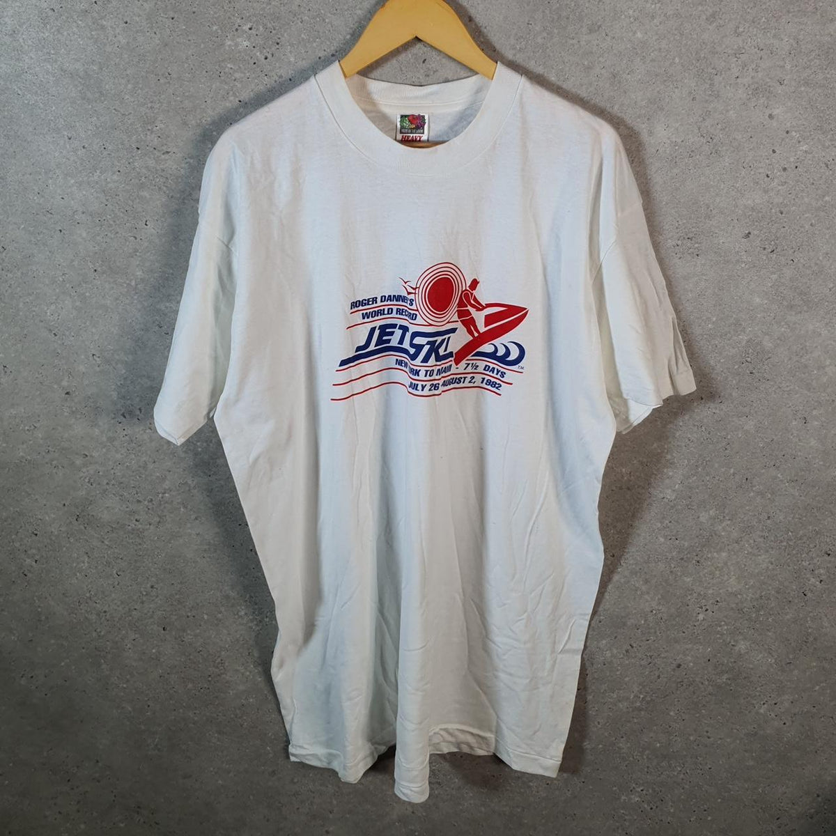 Vintage Fruit of the Loom Jet Ski Miami Roger Danner 1982 Single Stitch T Shirt Men’s 2XL White C9391