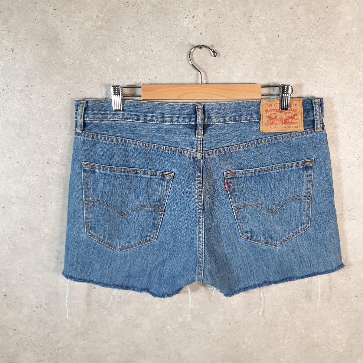 Vintage Levi’s 501 Cut Off Baggy Shorts Jorts Cargo Womens W36 Blue Relaxed Denim