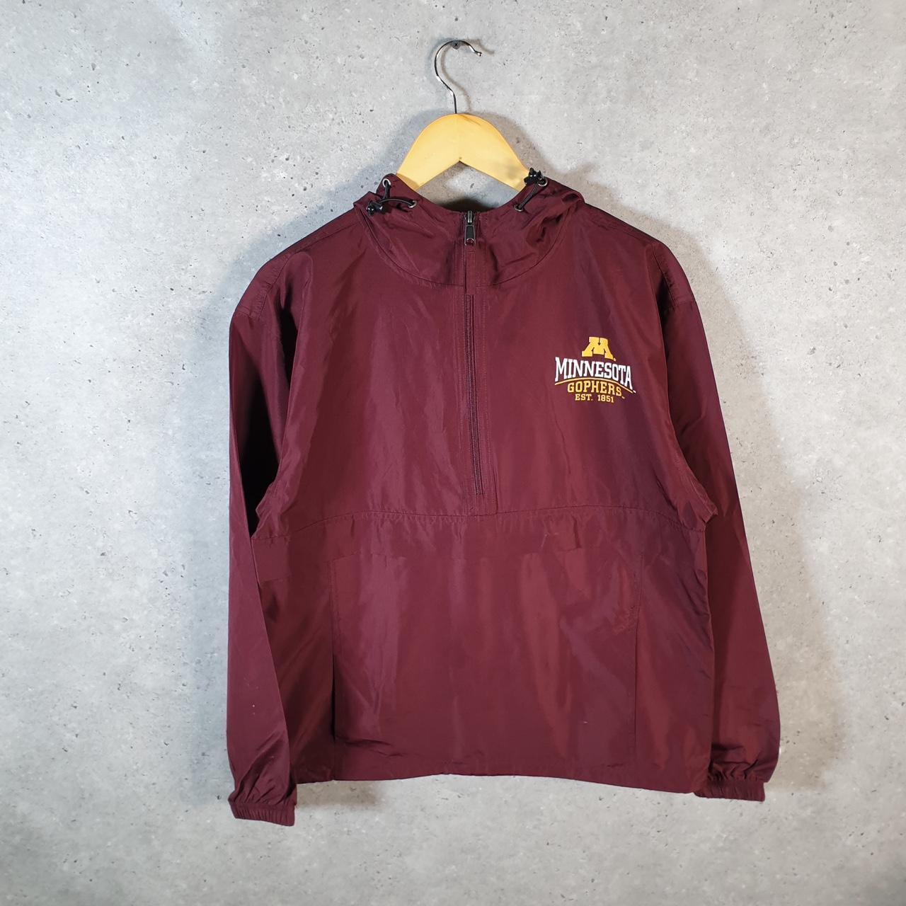 Vintage Champion Windbreaker Track Jacket Mens Small Burgundy Logo 1/4 Zip Minnesota