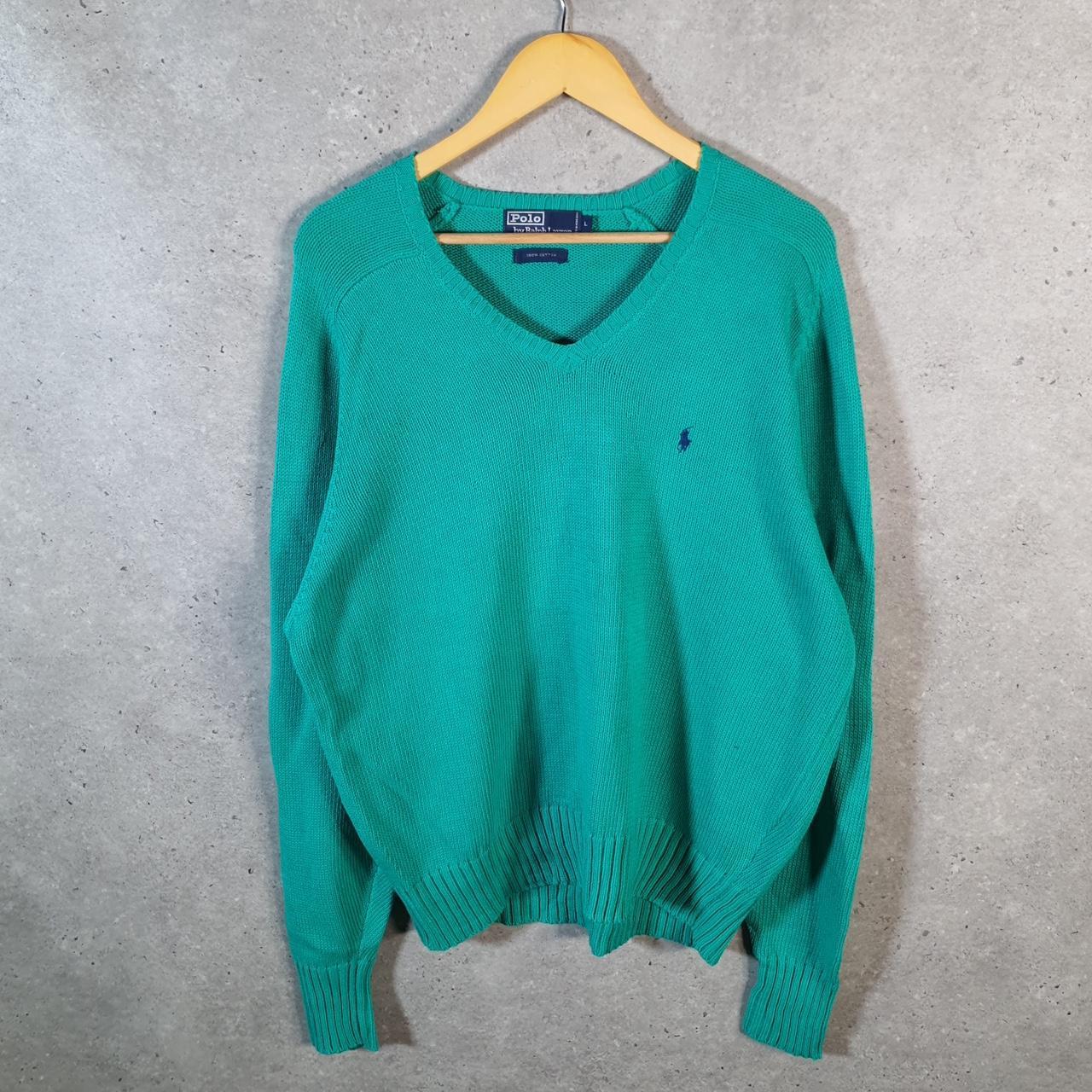Vintage Ralph Lauren Polo Knit Sweatshirt Men’s Large Blue Cotton Pullover Pony
