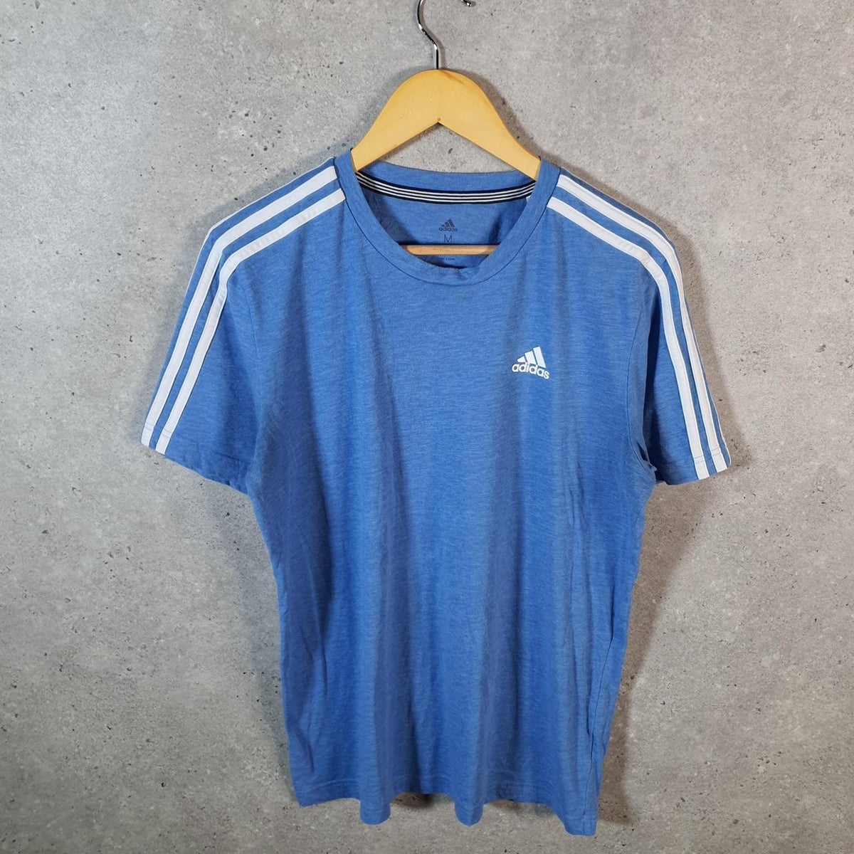 Vintage Adidas ClimaLite T Shirt Men’s Medium Blue Three Stripes Logo Athletic