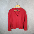 Vintage Ralph Lauren Polo Knit Sweater Womens Large Red Cotton Pullover
