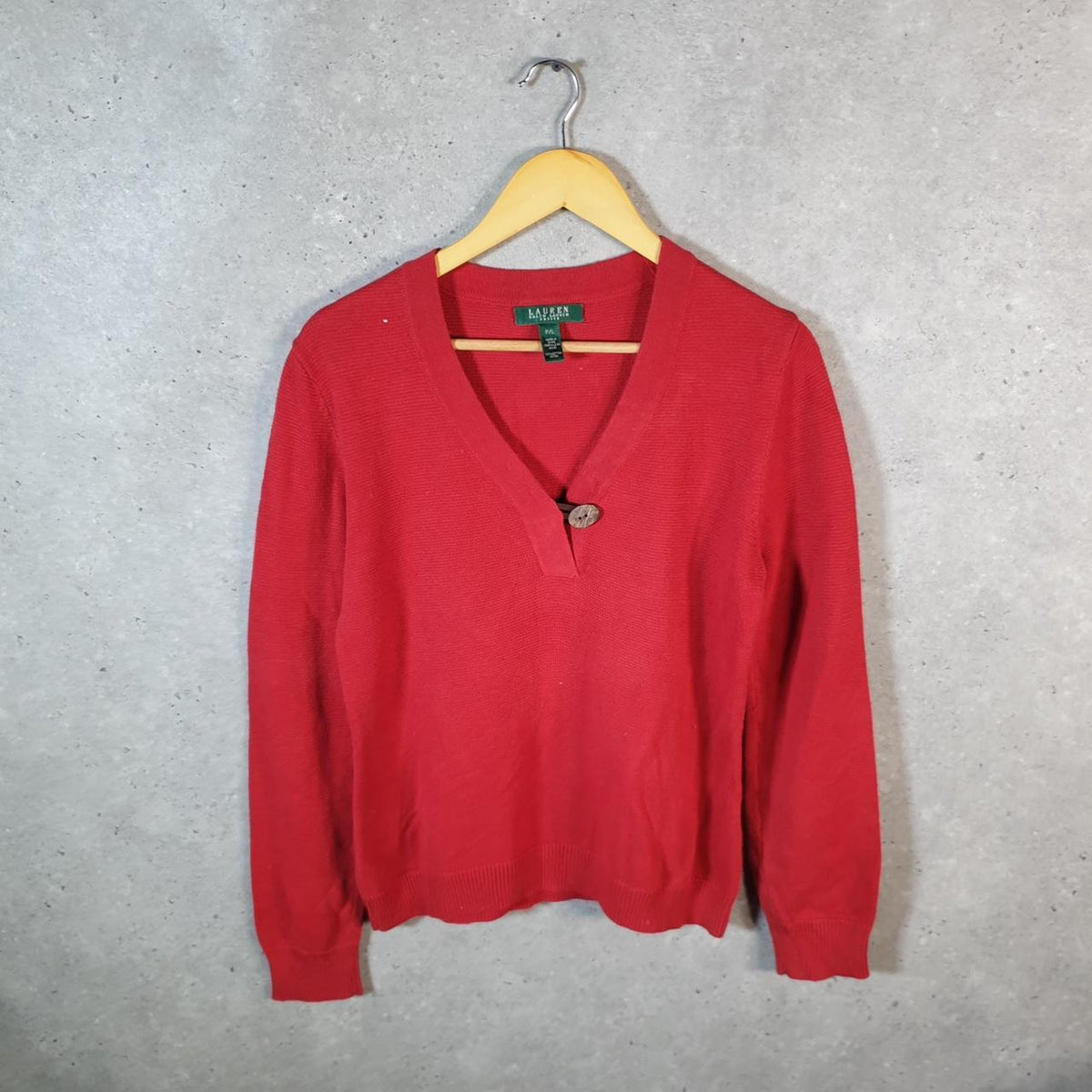 Vintage Ralph Lauren Polo Knit Sweater Womens Large Red Cotton Pullover