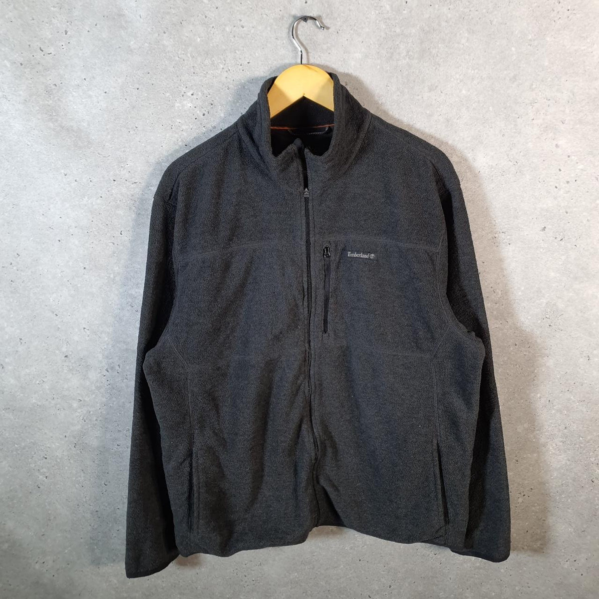 Vintage Timerland Teddy Fleece Sweatshirt Mens Large Full Zip Black Logo Winter