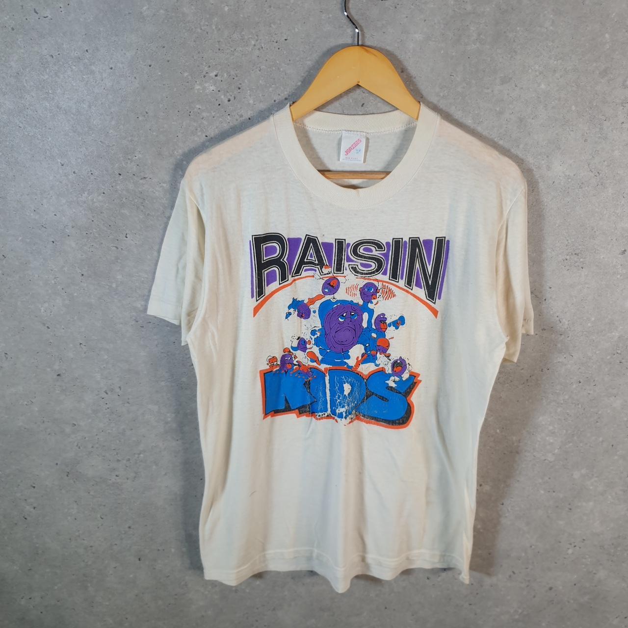 Vintage Jerzees Raisin Kids 90s USA Single Stitch T Shirt Men’s Large White
