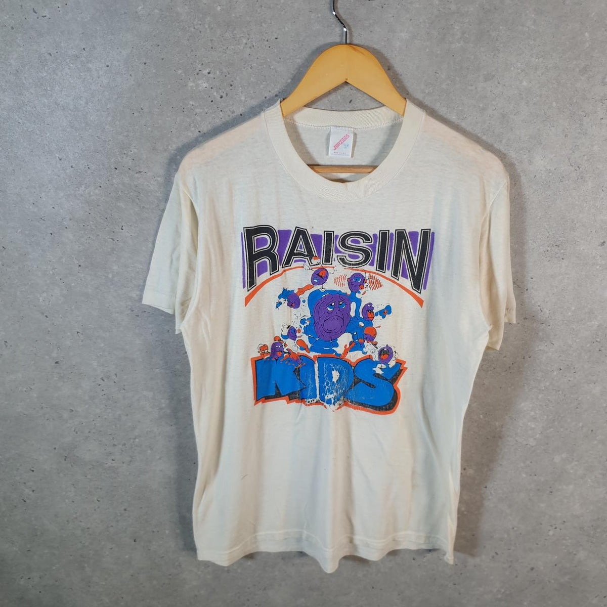 Vintage Jerzees Raisin Kids 90s USA Single Stitch T Shirt Men’s Large White