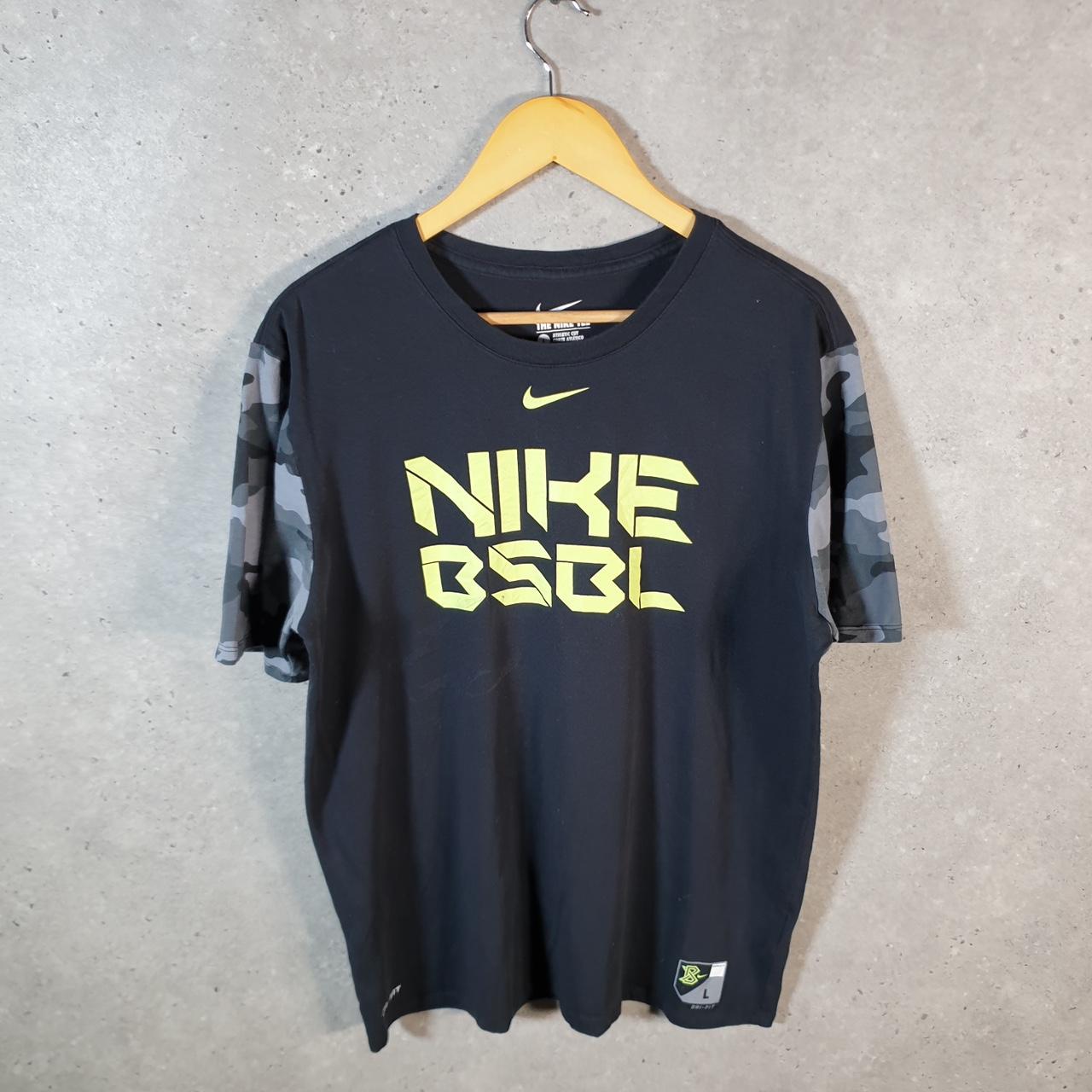 Vintage Nike Dri Fit Baseball T Shirt Men’s Large Black Logo Printed Swoosh Athletic