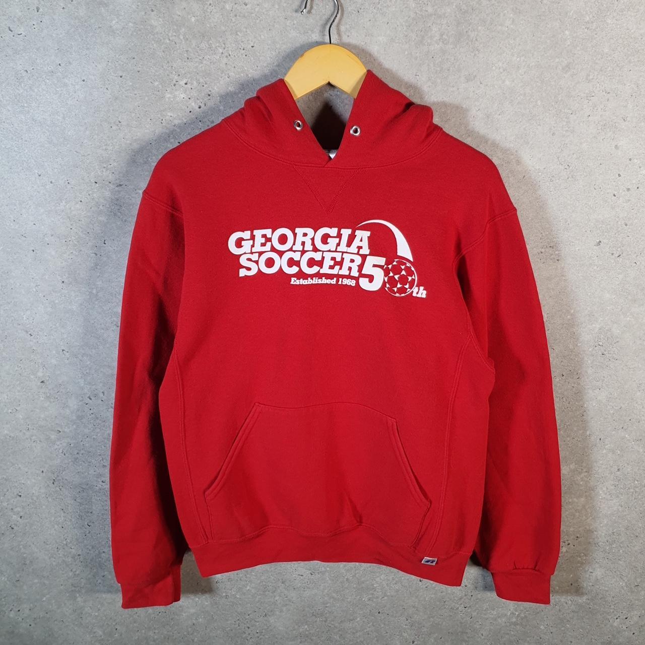 Vintage Russell Athletic Georgia Soccer Hoodie Men’s Small Red Pullover Baggy