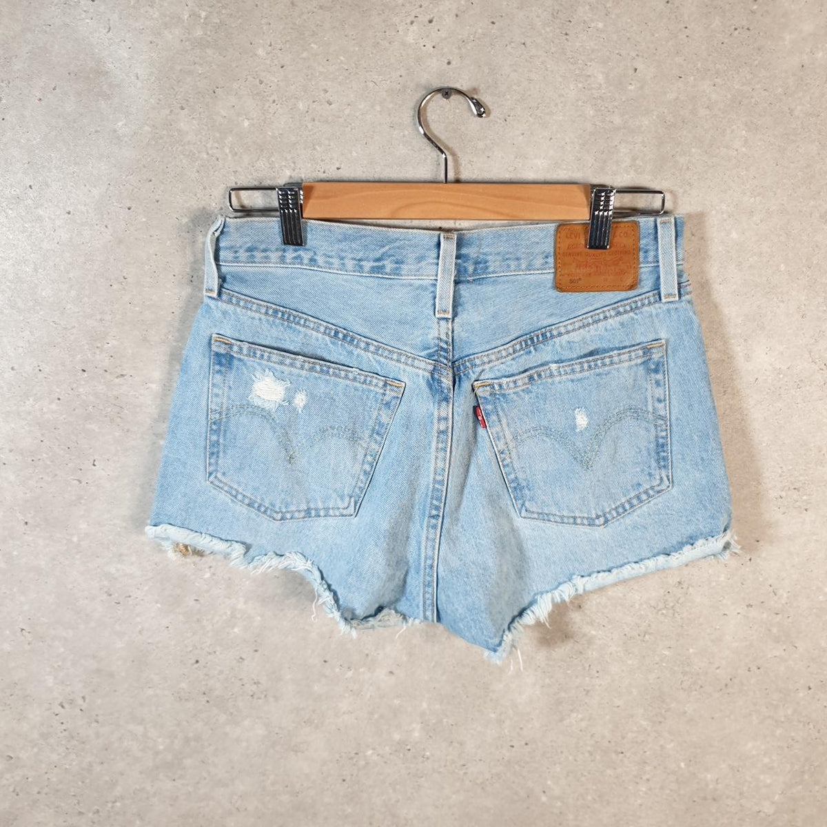 Vintage Levi’s 501 Cut Off Baggy Shorts Jorts Cargo Womens W27 Blue Relaxed Denim
