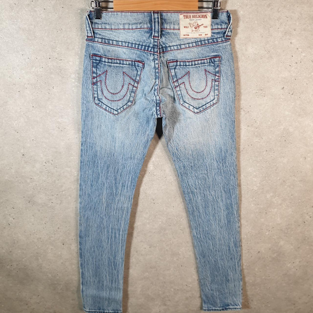 Vintage True Religion Rocco Big T Skinny Bootcut Y2K Hip Hop Jeans Womens W28 Blue Denim USA Big Fish Vintage