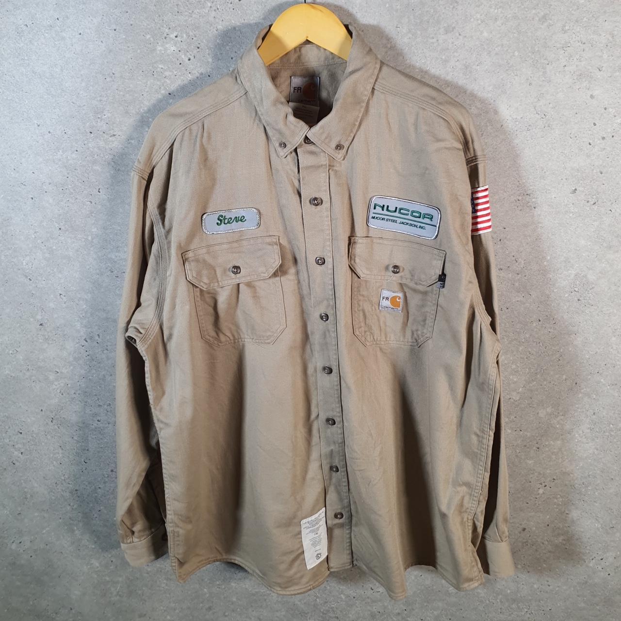 Vintage Carhartt FR Shirt Button Down Mens XL Brown Long Sleeve Chore Utility Relaxed