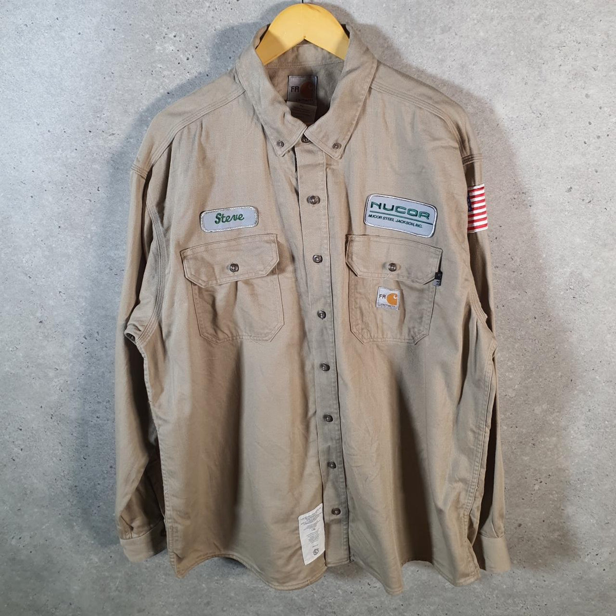 Vintage Carhartt FR Shirt Button Down Mens XL Brown Long Sleeve Chore Utility Relaxed