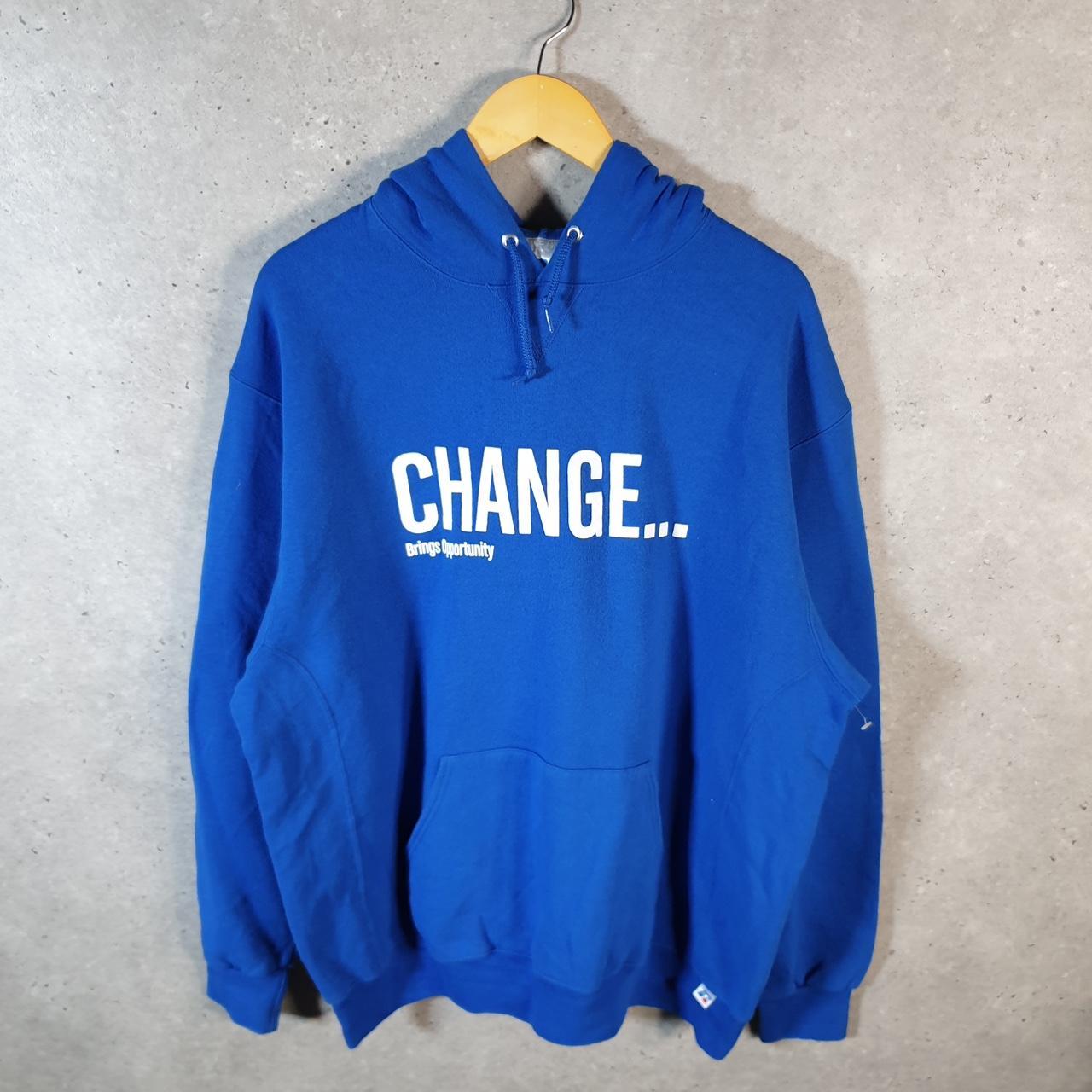 Vintage Russell Athletic Change Brings Opportunity Hoodie Men’s XL Blue Pullover Baggy