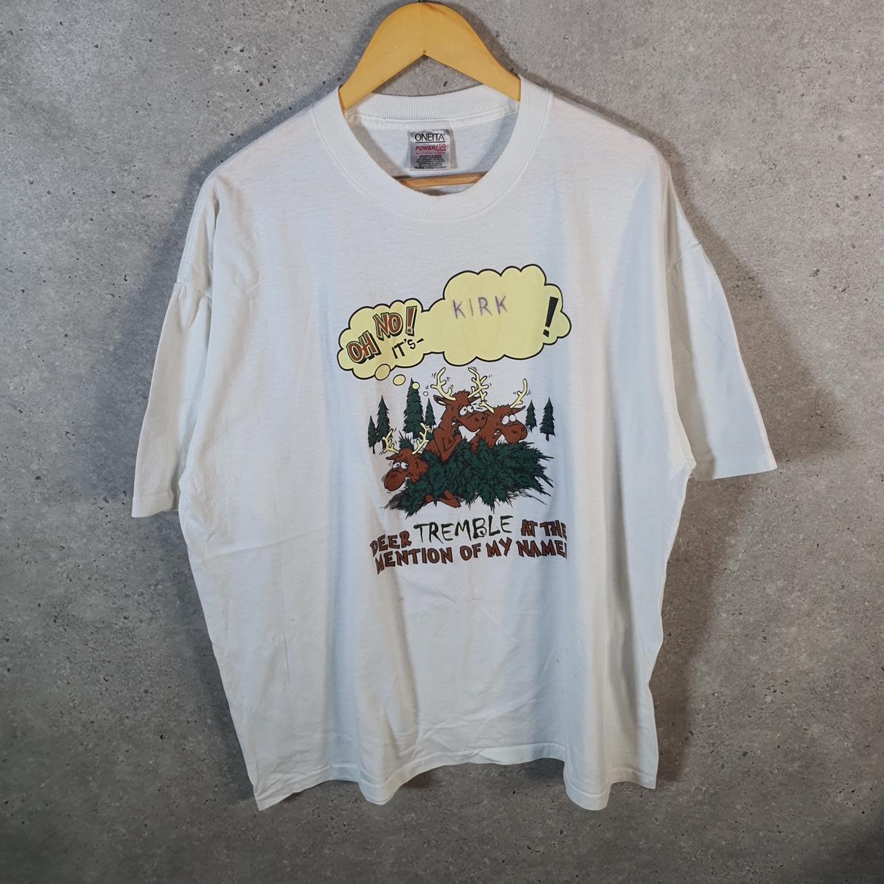Vintage Oneita Power Deer Tremble 90s Graphic USA Single Stitch T Shirt Men’s 2XL White