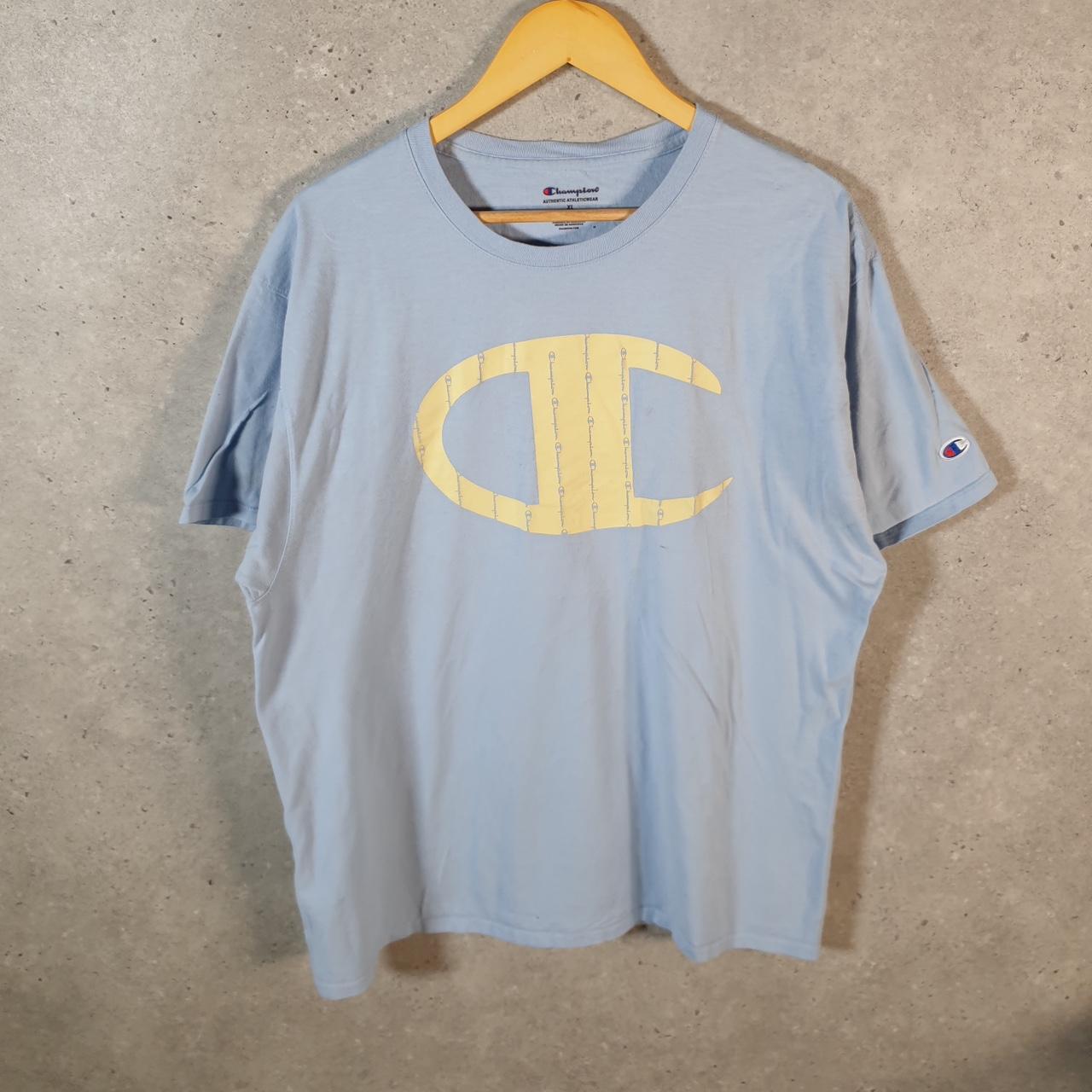 Vintage Champion Spellout Logo T Shirt Mens XL Blue USA Athletic